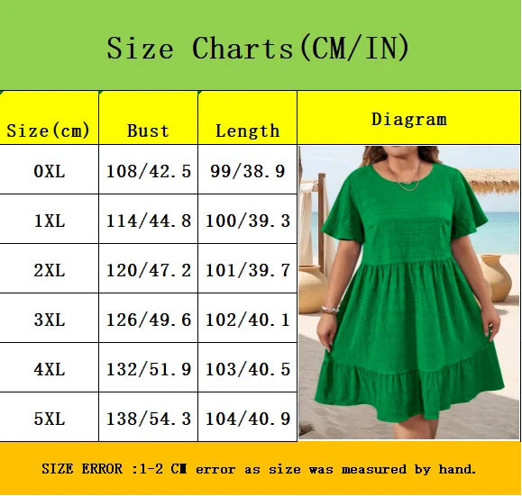Summer Dress for Women Plus Size Elegant Fashion Round Neck Weave Patchwork Loose Short Sleeve