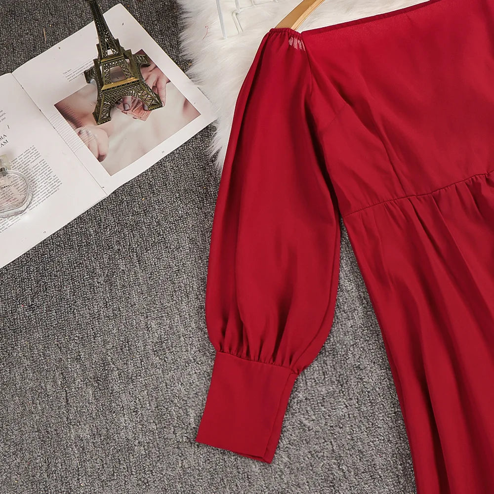 2024 Sexy Evening Dress for Women Party Gown High Waist Tulle Princess Skirt Long Sleeve round Neck Single Piece Spring Summer