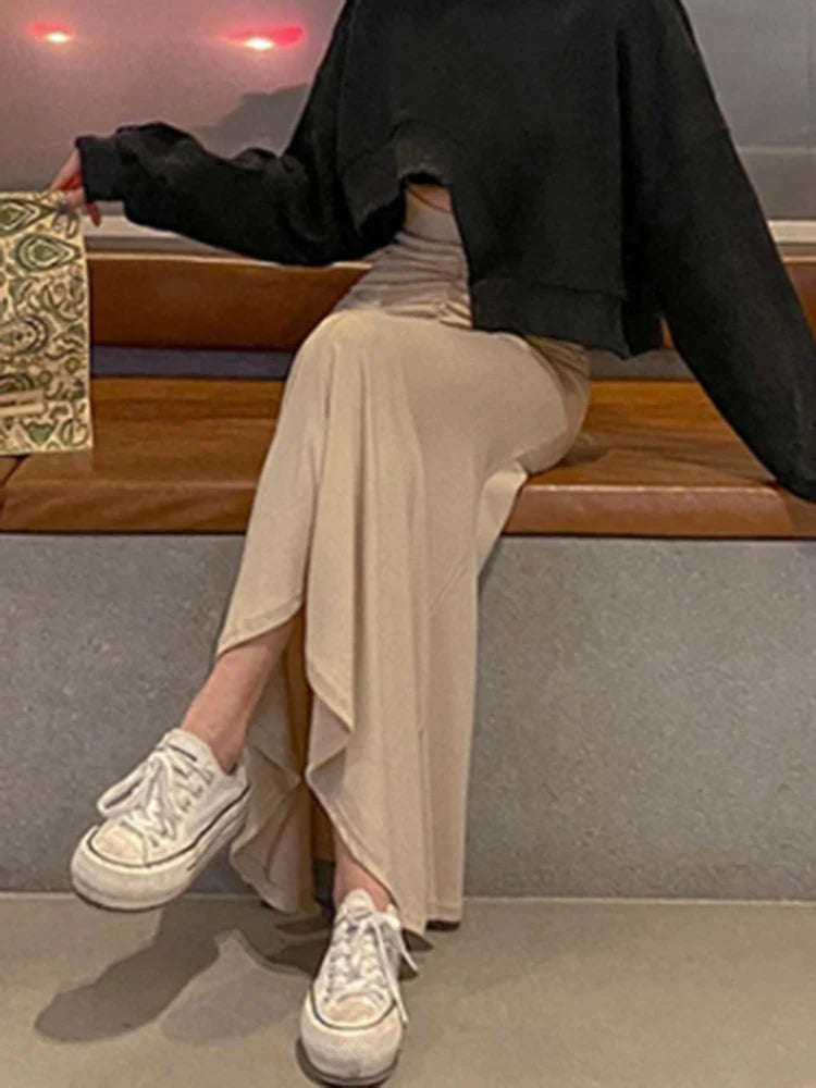 Shirring Satin Skirts for Women High Waisted Skirt 2026 Women A-Line Elegant Skirts Summer Pink Midi Skirt New Korean Style