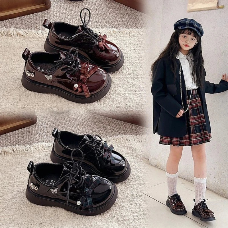 Girl School Perform Shoes Spring Autumn Chic Bow Children Dress Mary Jane Shoes Princess Wedding Party Kids Lolita Leather Shoes