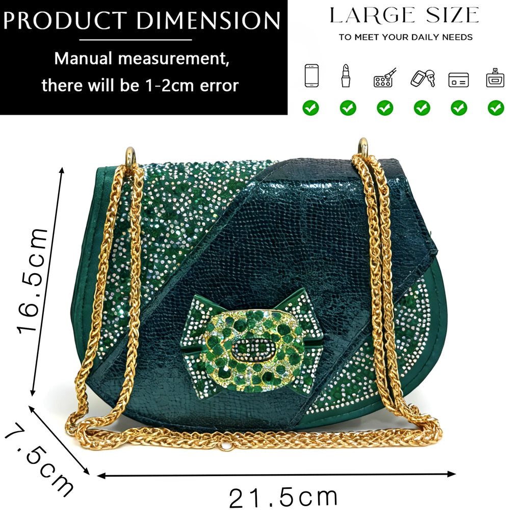Nigeria Design Open Toe High Heels & Bag Set Gold Color blocking Hot Rhinestones Fashion Elegant Sexy High Heels