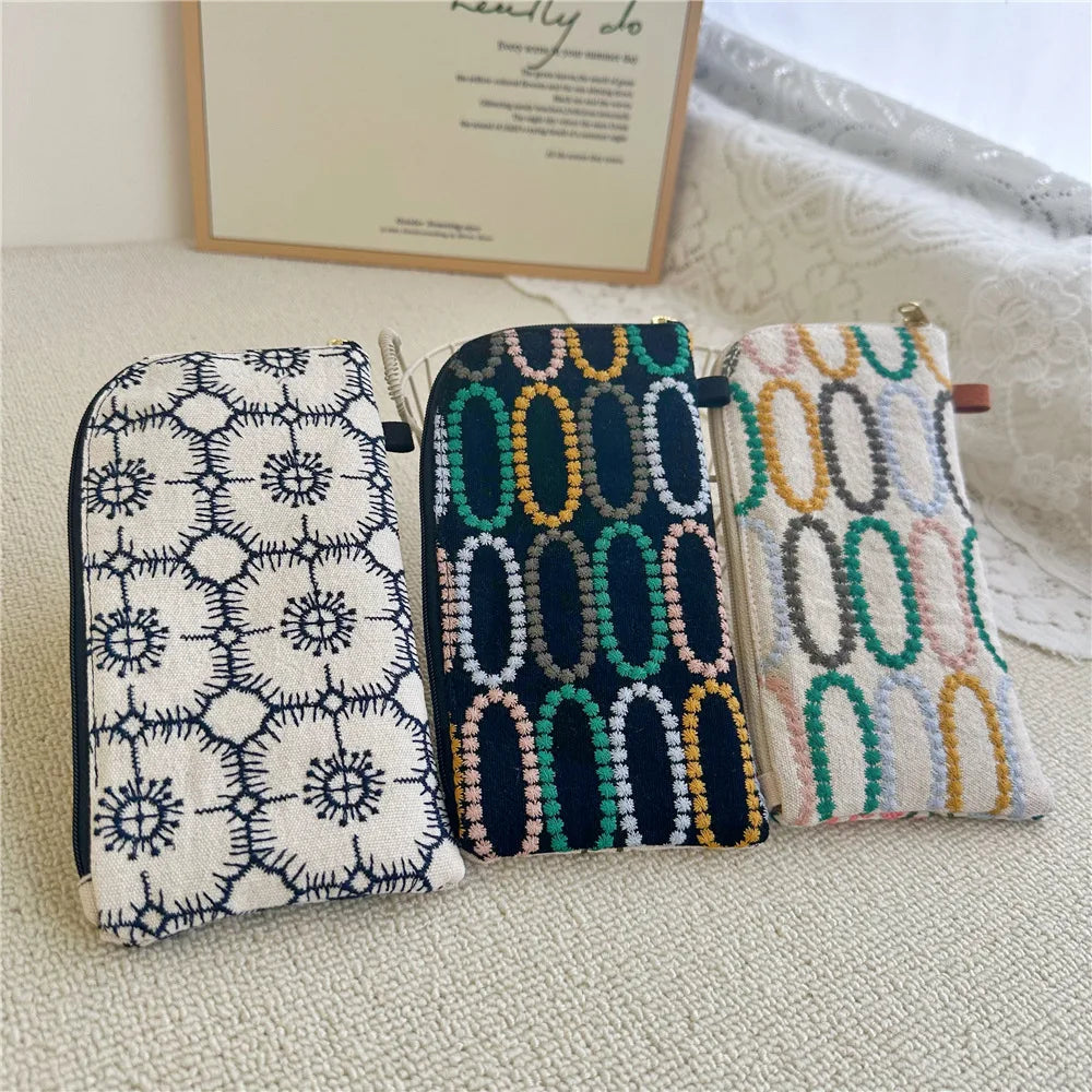 Ladies' Coin Purses Handmade Cotton Linen Embroidery National Personalized Canvas Lipstick Mobile Phone Glasses Storage Bags