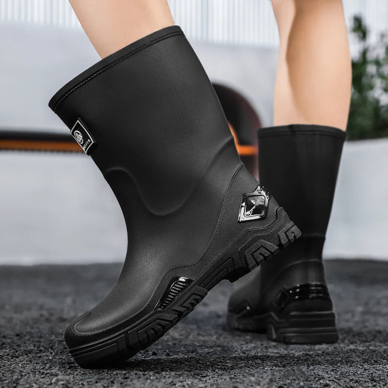 Rain Boots for Men, Non-Slip, Waterproof, High-Top Fishing Boots, Popular Work Safety Shoes, Rain Boots