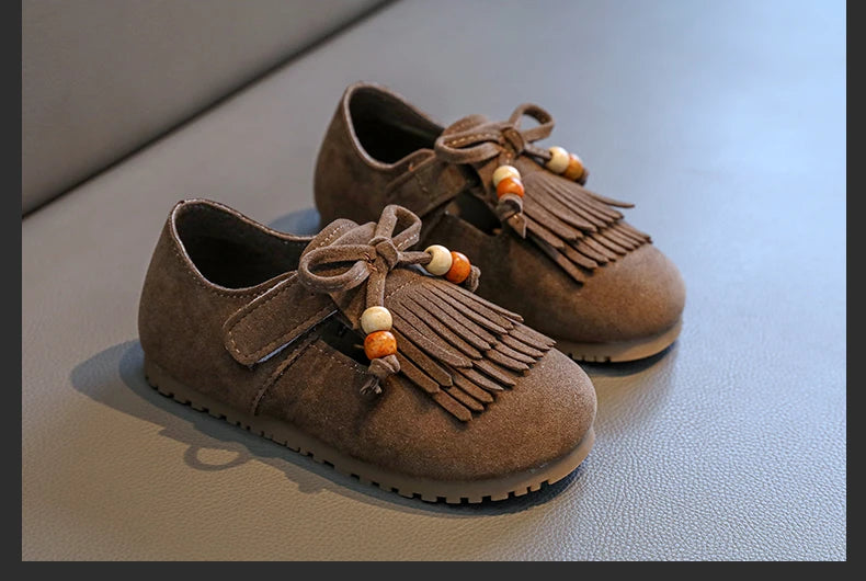 Girls' All-inclusive fringed Boken shoes 2025 Autumn Edition Soft-soled little girl princess Shoes Children's Bean single shoes