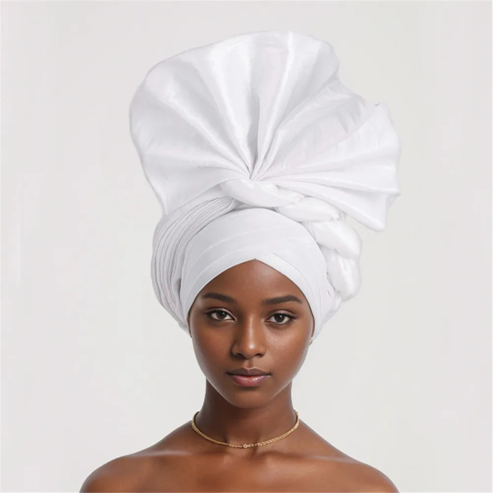 African Auto Gele Headtie Nigeria Women's Head Wraps Wedding Party Headpiece Women Turban Cap