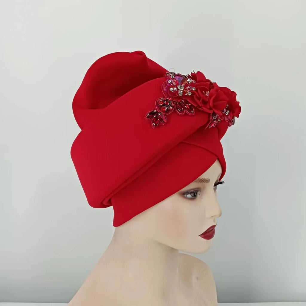 Beaded Nigeria Gele Ready African Headtie Female Head Wraps Party Headpiece Muslim Headscarf Hat Women's Turban Cap with Stones