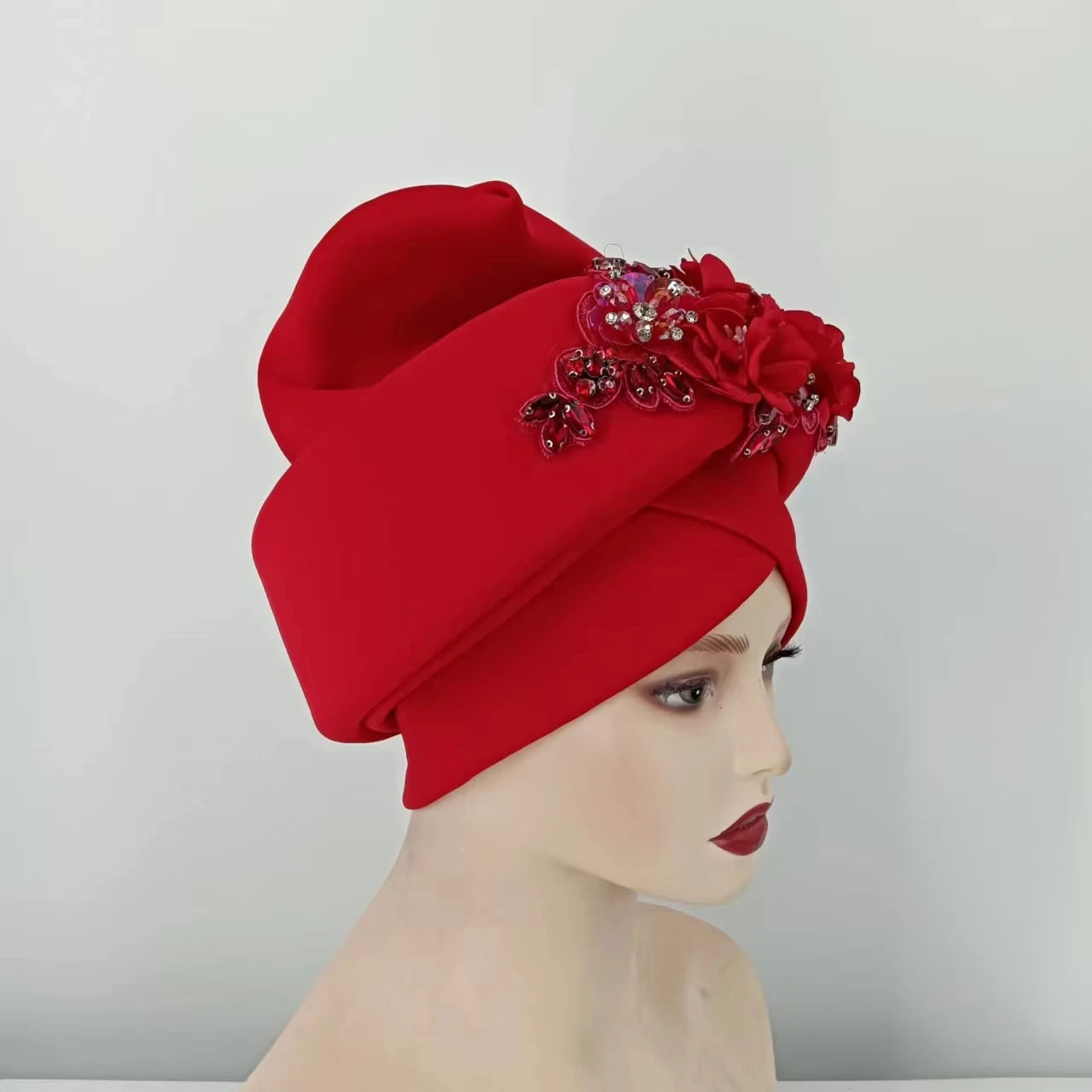 Beaded Nigeria Gele Ready African Headtie Female Head Wraps Party Headpiece Muslim Headscarf Hat Women's Turban Cap with Stones