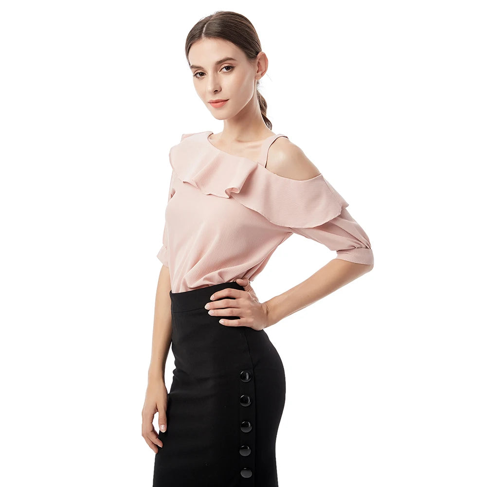 Fashion Women Blouses Sexy Slash Neck Chiffon Women Blouse Shirt Short Sleeve Summer Ladies Tops