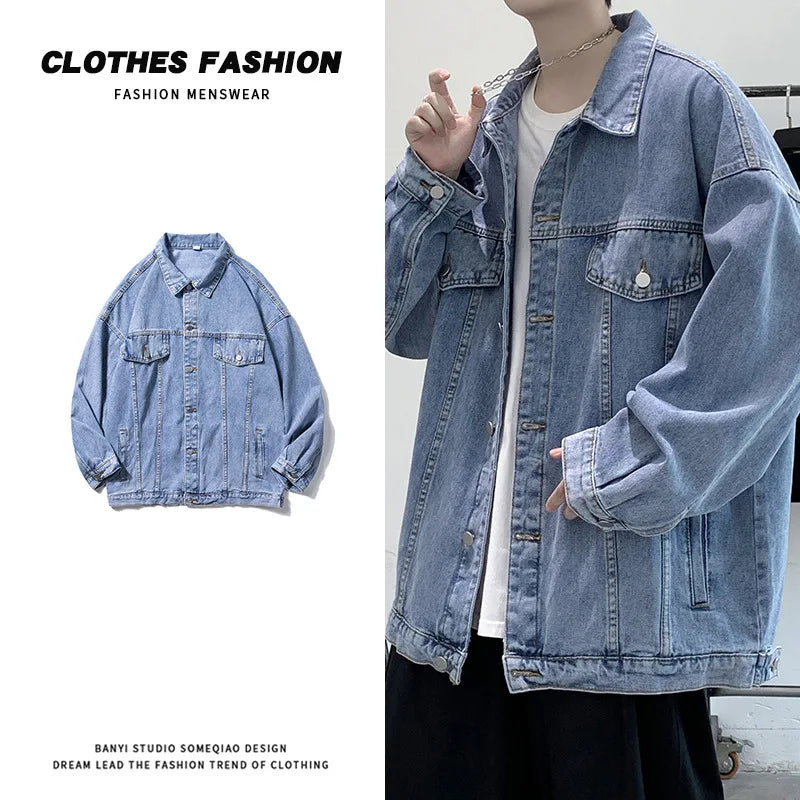 New Men's Vintage Denim Jackets Spring Autumn Handsome Loose Casual Workwear Jacket Fashion High Street Classic Jean Coats Male