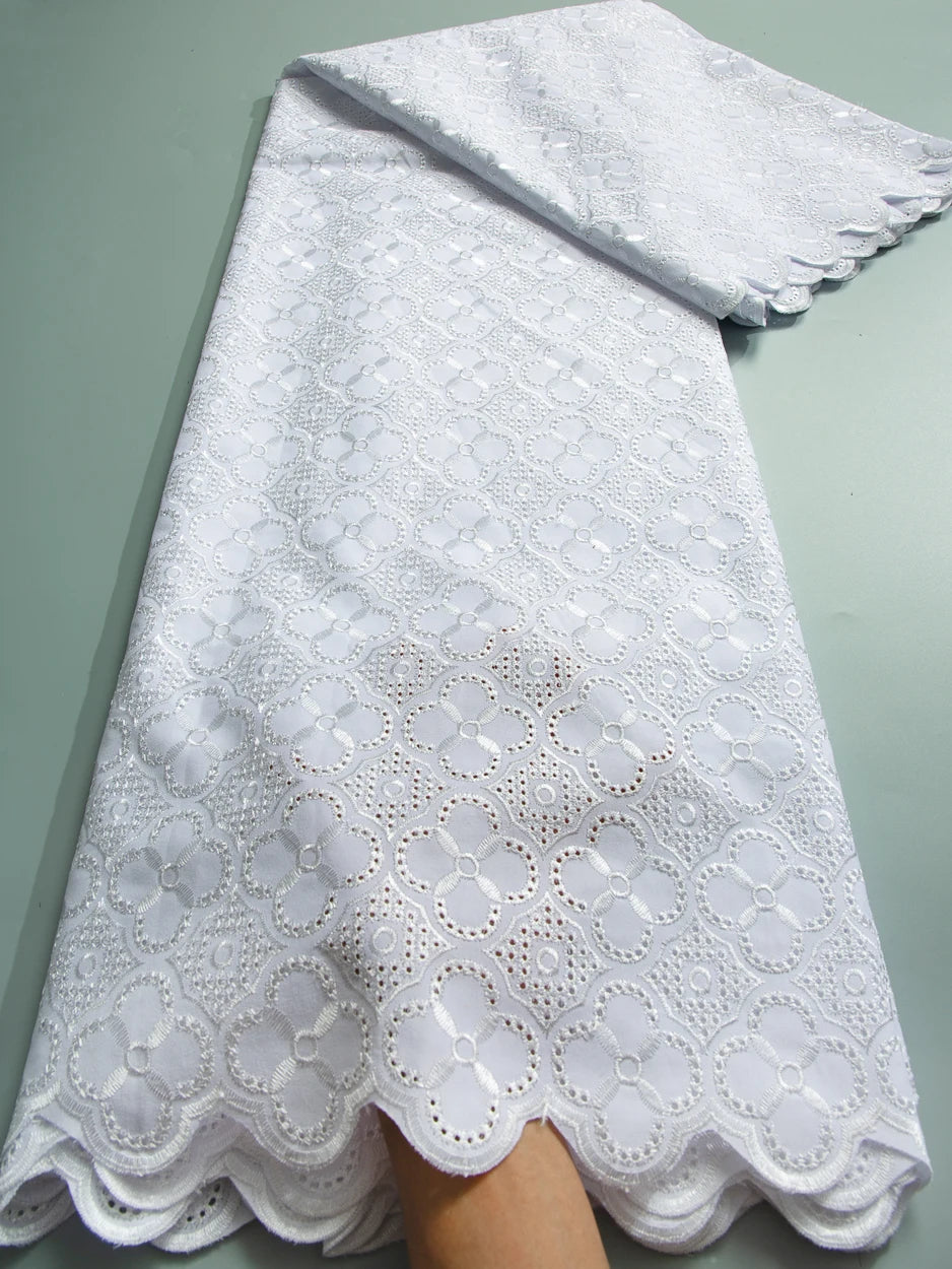 Smooth African Cotton Lace Fabric 5 Yards 2025 Swiss Voile High Quality Nigerian Cotton Lace Fabric For Sew Diy Men Cloth F3808