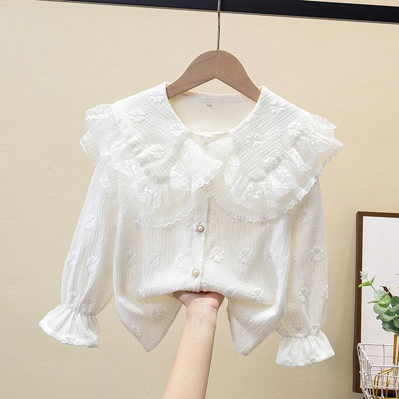 Girls' Shirt 2025 New Children's Western Style Top Little Girl's Style Long Sleeve Korean Shirt