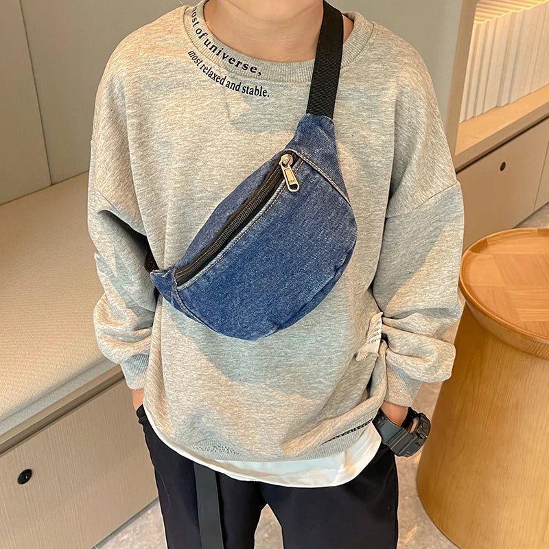 Fashion Denim Children's Waist Bags Leisure Boy and girl Crossbody Chest Bag Street Trend Belt Bag Kids Birthday gift Waist Pack