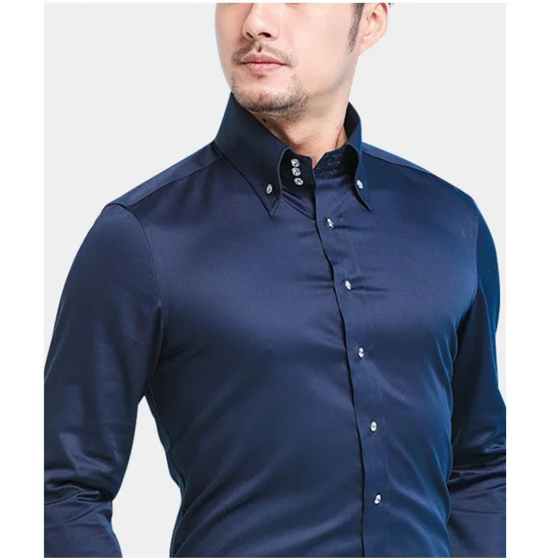 Men's Dress Shirts Non-ironing Formal Collar Shirt Fashion Korean Slim Solid Color Business Casual Shirt White Spring Autumn