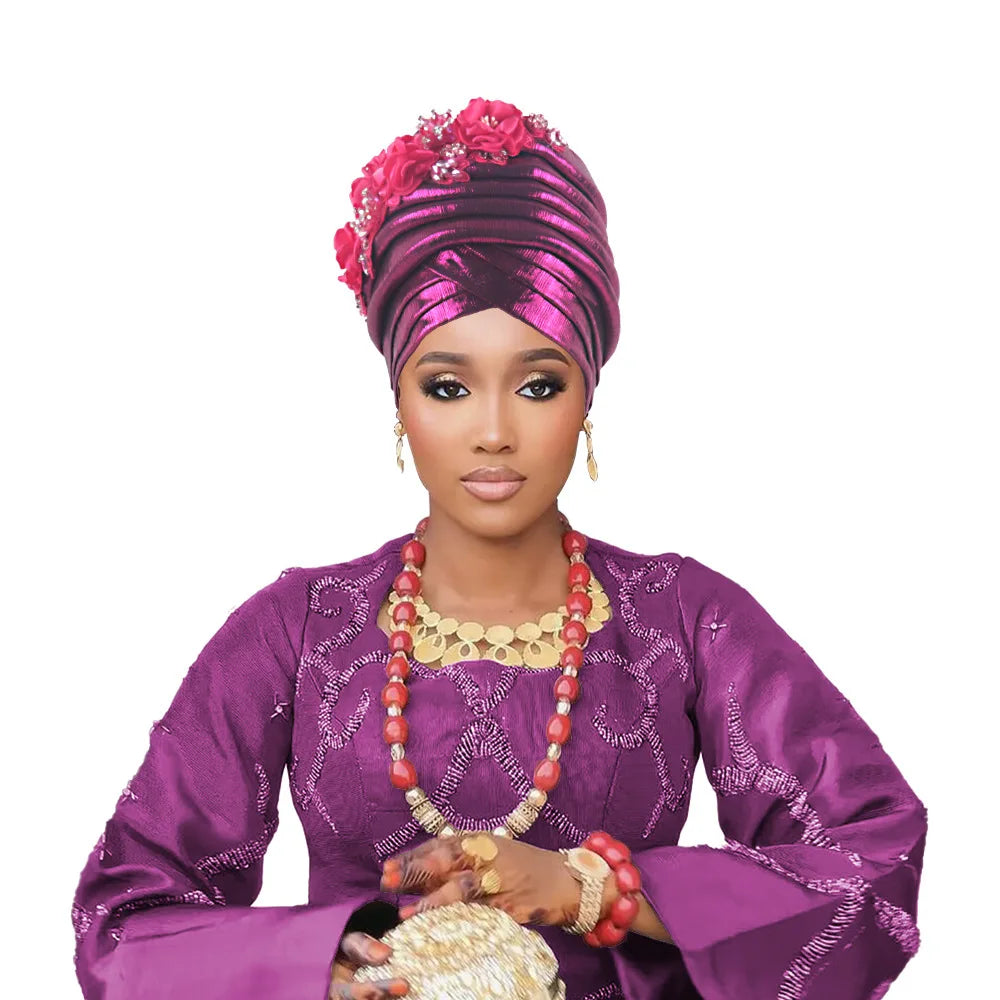 Nigeria Auto Gele Headtie Already Made Wedding Geles Female Head Wraps Diamond Flower 2025 New African Women's Turban Cap Bonnet