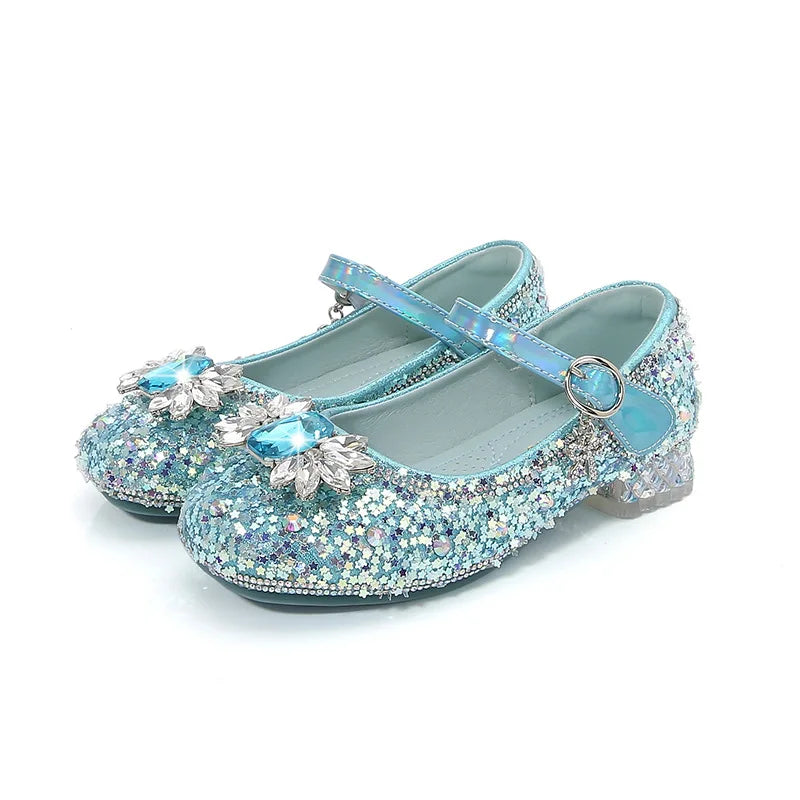 Girls Leather Shoes Fashion Flat Child New Sequin Flash Single Shoes Little Kids Crystal Princess Footwear Wedding Party Shoes