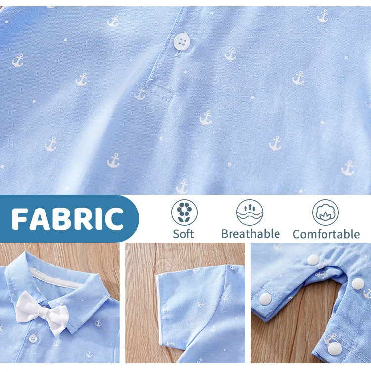 Summer Boys And Girls Art Style Handsome Shirt With Sea Anchor All Over Print Comfortable Casual Short Sleeve Bodysuit