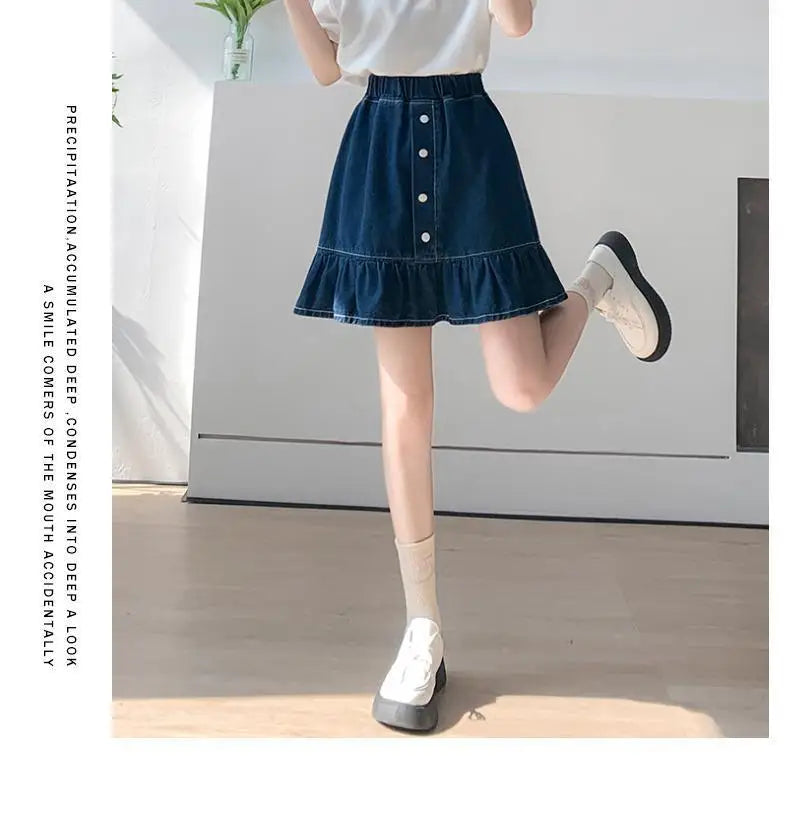 Kids Girls Denim Skirt 2025 New Children Summer Casual Skirts Teenage Girls Blue Jean Skirt Korean Style School Wear Clothes