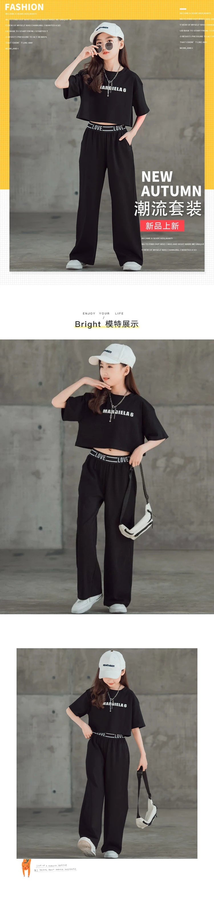 5 6 7 8 9 10 11 12 13 14 Years Summer Teen Girls Clothing Sets Children Fashion Letter Tops + Pants 2Pcs Outfits Kids Tracksuit