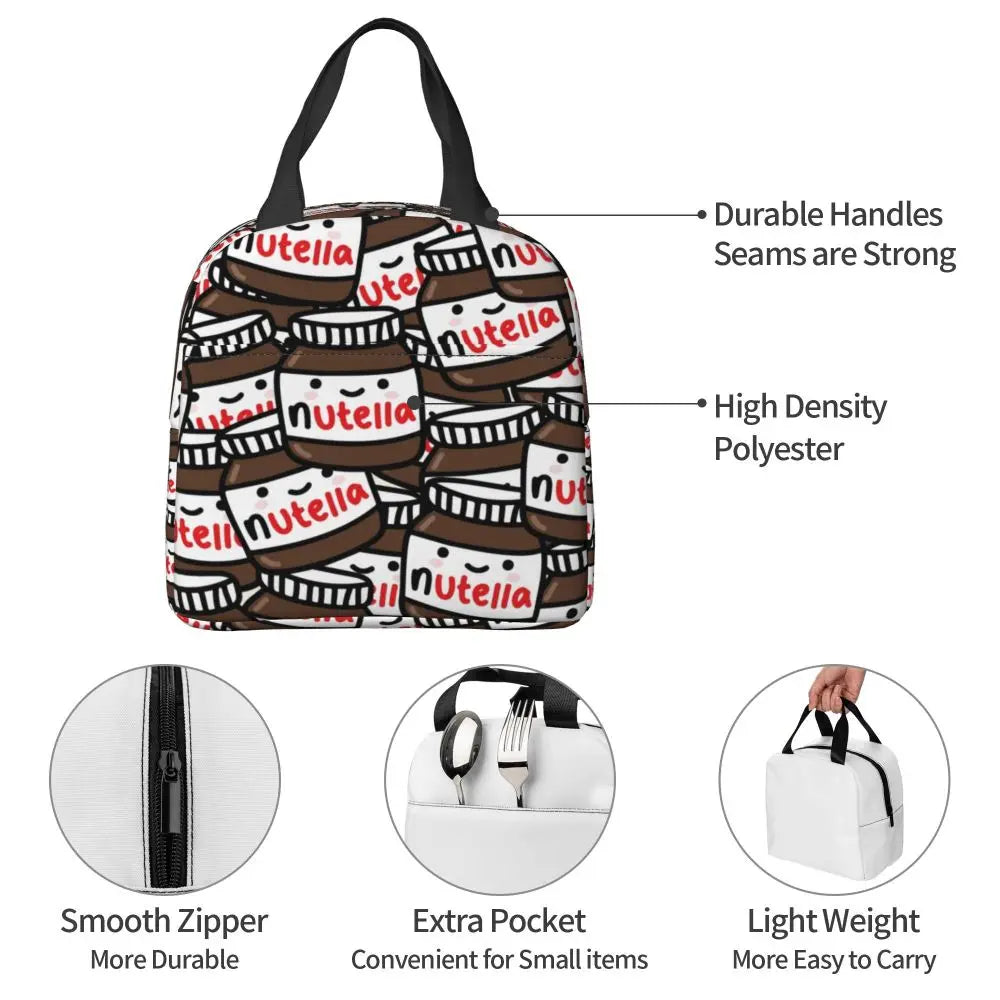 Custom Italy Nutellas Thermal Insulated Lunch Bag Women Portable Lunch Container for Outdoor Picnic Storage Food Box