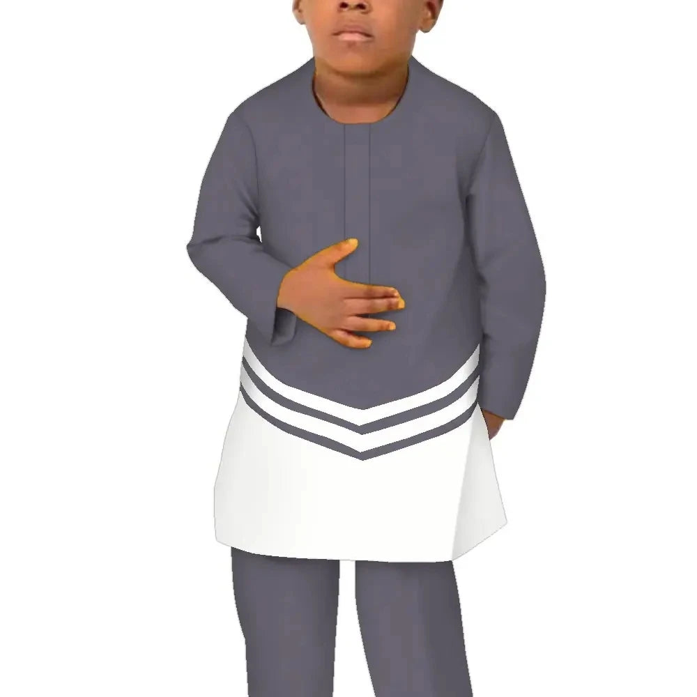African Children Clothing Baby Boy's Clothes Afrcian Pants 2 Pcs Set Long Sleeve Patchwork Boy Dashiki Party Attire WYT701
