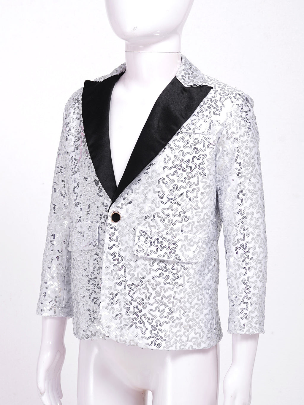 Kids Boys Fashion Shiny Sequins Lapel Suit One Button Jacket Coat Blazer Tuxedo for Wedding Birthday Party Stage Performance
