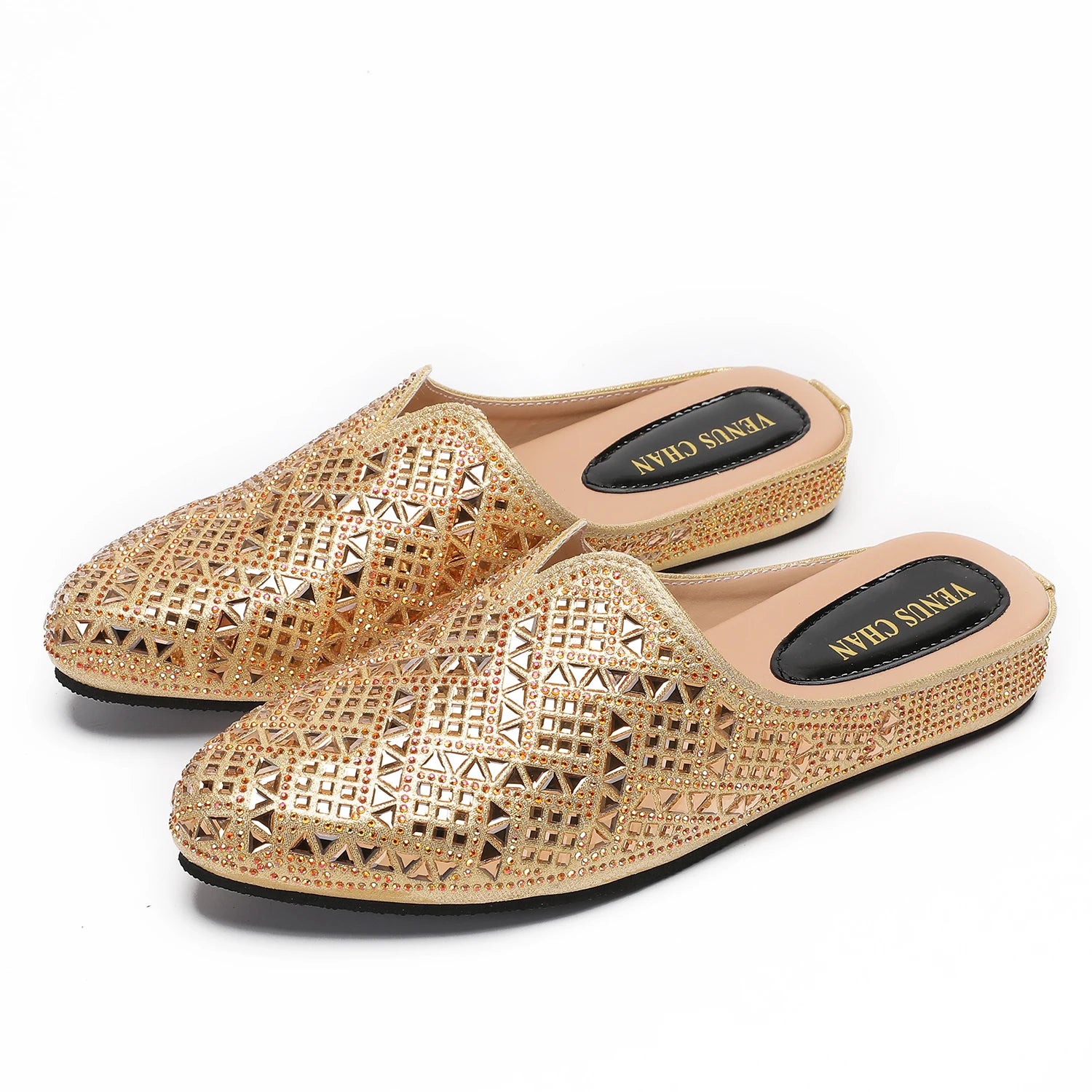 2025 Latest Design Nigeria Silver Color Half Shoes Elegant Flat Shoes for Woman Fashion Comfortable Party Slippers