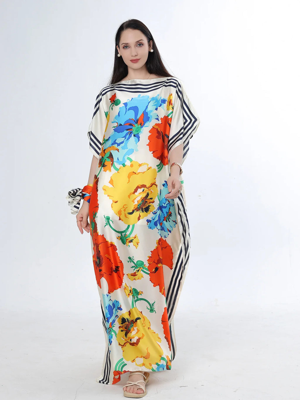 Summer New Fashion African Dresses For Women Elegant Printed Silk Muslim Lady Long Hijab Kaftan Dress Oversize Kuwait Abaya