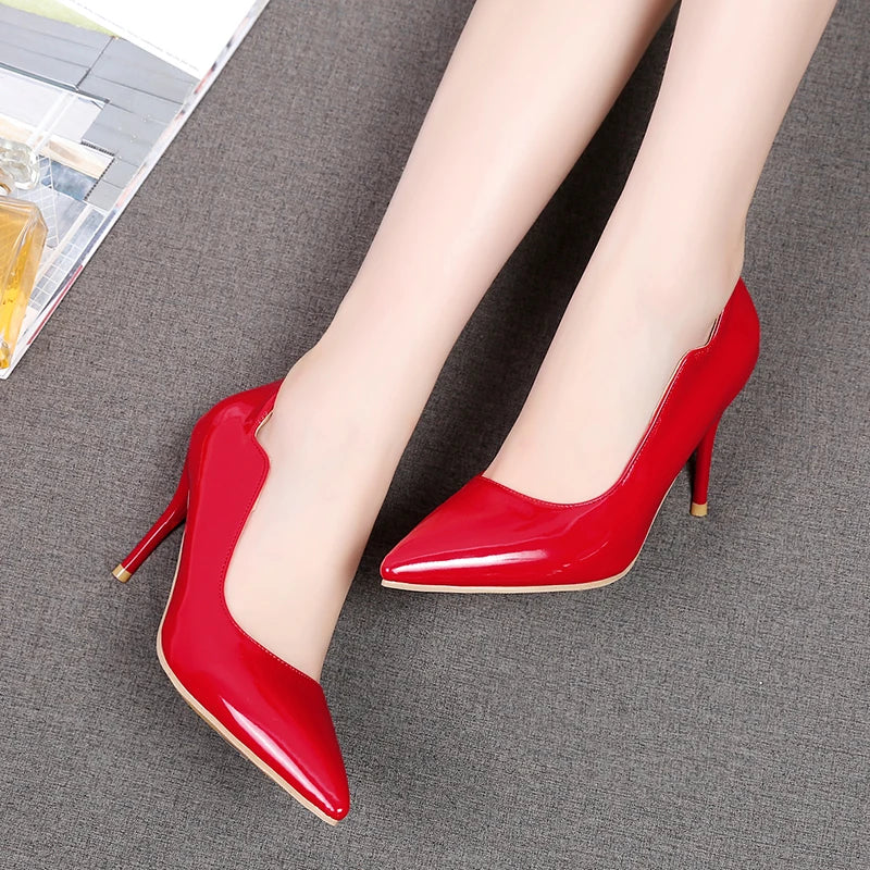 Nude High-Heeled Shoes for Women, Thin Heels, Pointed Toes, Small Size 30, 2024 New Style for Ladies, Elegant Spring and Autumn White Sexy Patent Leather Professional Black Women's Single Shoes, European and American Extra La