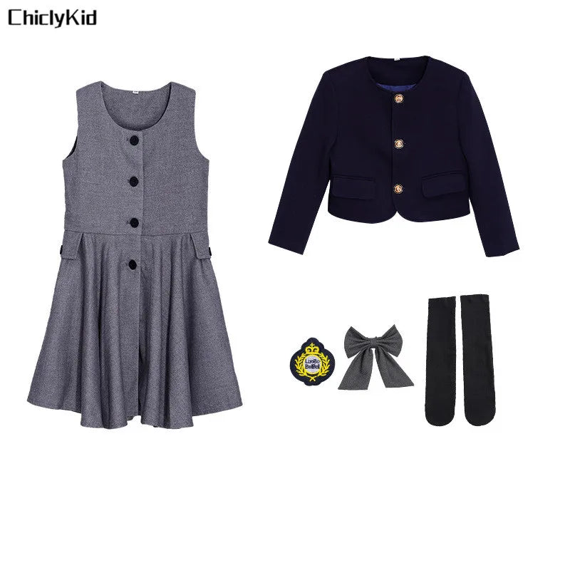Kids Japanese Navy Jacket Suit Dress School Uniforms Girls British Boys Blazer Formal Outfits Chidren Student Clothes Class Sets