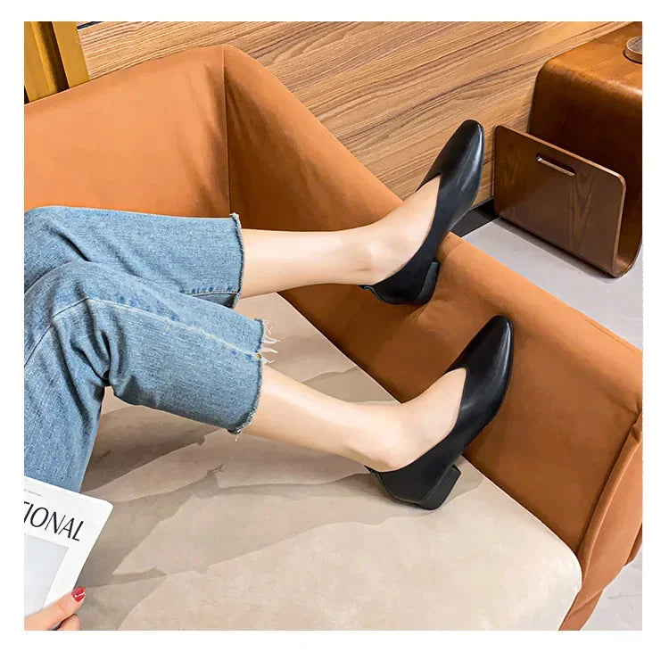 Genuine Leather Multi-color Low-heeled women's Shoes  Round Toe Flat Bottom Shallow Cut Single Shoe Casual Versatile Loafers