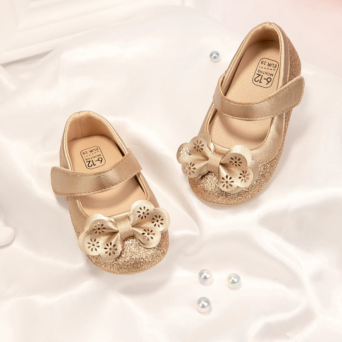 New Baby Girl Shoes Flower Gold Sparkling Bowknot Toddler Rubber Sole Anti-slip First Walkers Infant Newborn Baby Princess shoes