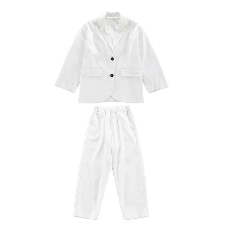 Suit for Girls Autumn Casual Long Sleeve Blazer Pants Two Pieces Children Costumes Formal Black Jacket Set Boys 10 12 13 Years