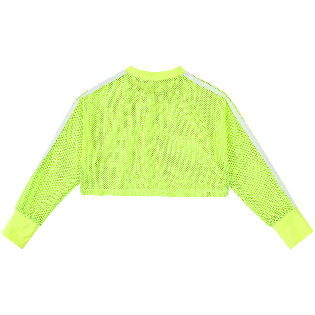 Kids Girls Fishnet T-shirt Hip Hop Street Dance Tops Long Sleeve Round Neck Hollow Out Mesh Crop Top for Workout Gym Sportswear