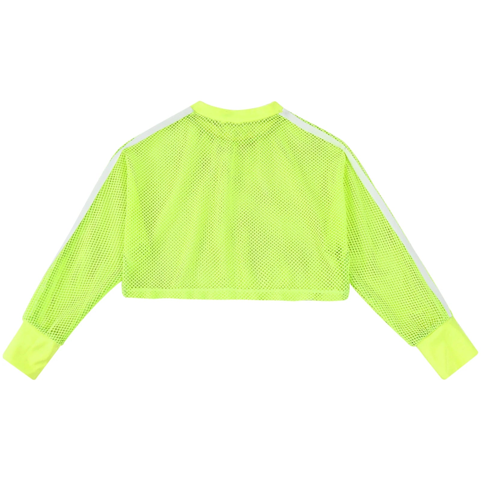Kids Girls Fishnet T-shirt Hip Hop Street Dance Tops Long Sleeve Round Neck Hollow Out Mesh Crop Top for Workout Gym Sportswear