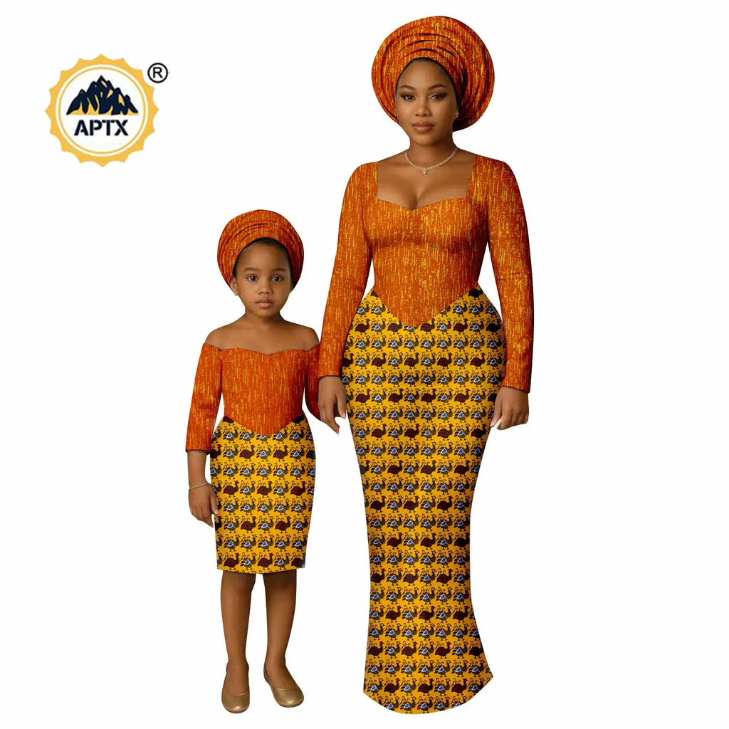 African Print Long Dresses for Women Family Outfits Dashiki Couple Clothes Mom and Daughter Dresses Ankara Outwear 25F029