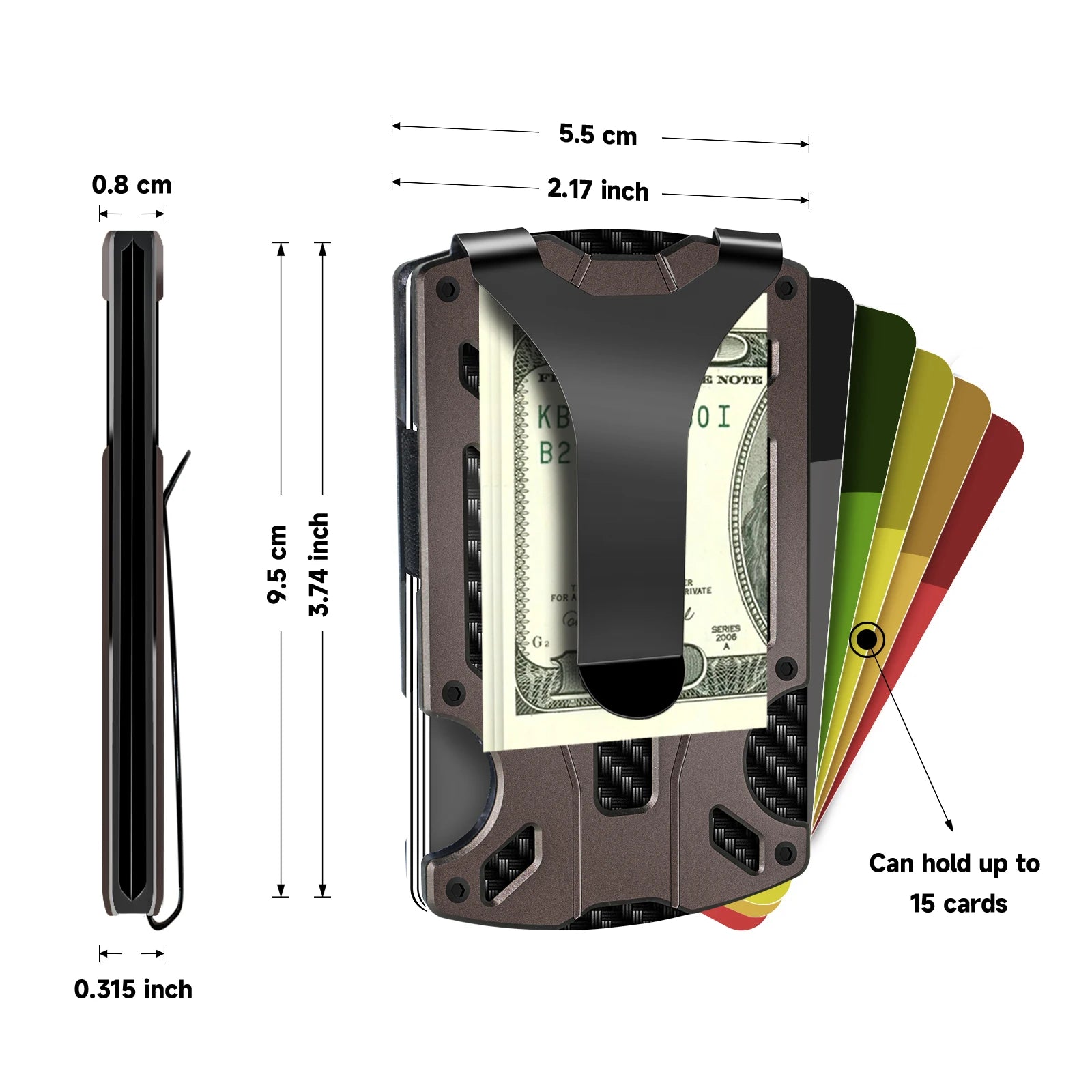 Slim RFID Blocking Metal Wallet for Men & Women with Money Clip Or Cash Strap Scratch Resistant Card Holder