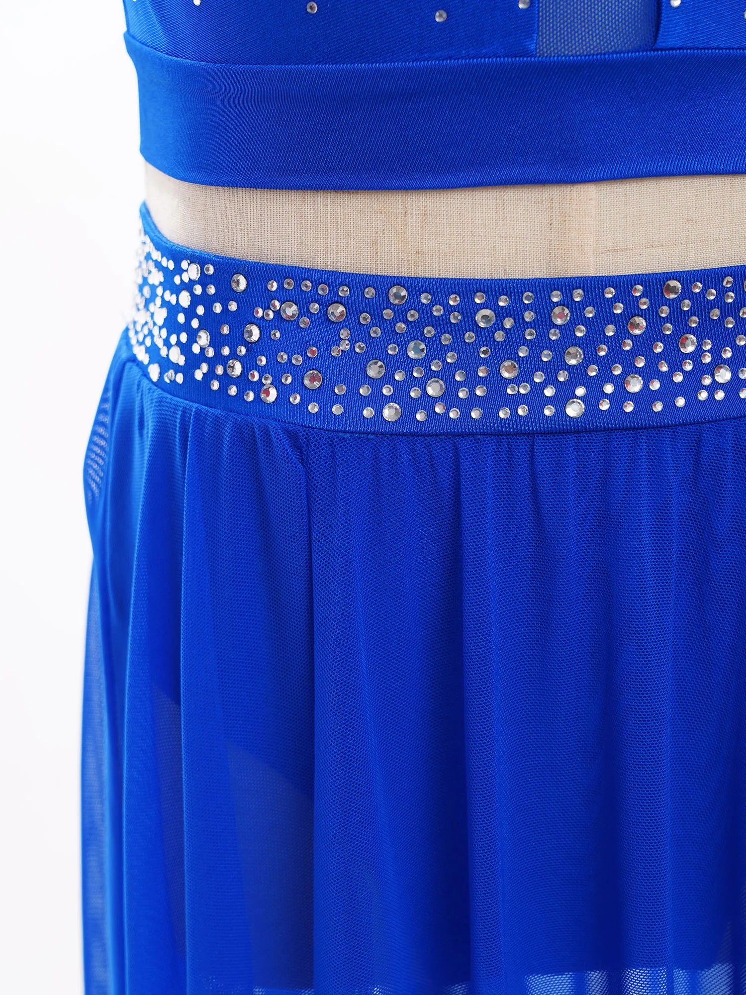 Kids Girls Lyrical Modern Dance Skirt Shiny Rhinestones Open Front Flowy Sheer Mesh Skirt with Built-in Briefs Ballet Dresses