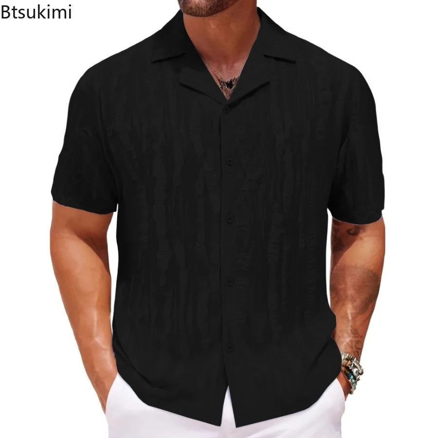 2026 Men's Summer Shirts Top Solid Turn-Down Collar Short Sleeve Shirt for Men Loose Half Sleeved Non Ironing T-shirt Male New