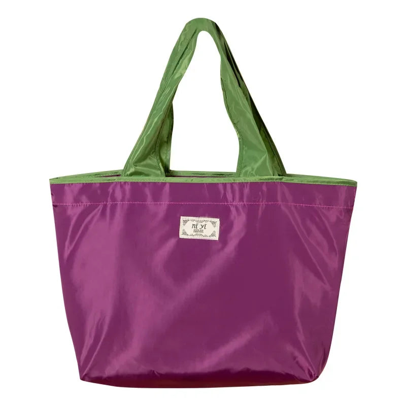 Women Fashion Shopping Bag Eco Large Polyester Beach Bag Tote Large Capacity Reusable Drawstring Bag Nylon Foldable Grocery Bag