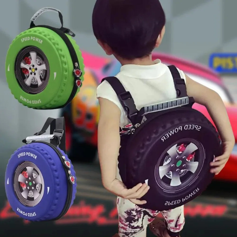 Colorful Tyre Shaped Children's Schoolbag EVA 3D Cartoon Wheel Kindergarten Shoulder Bag Load Reducing Kid Backpack