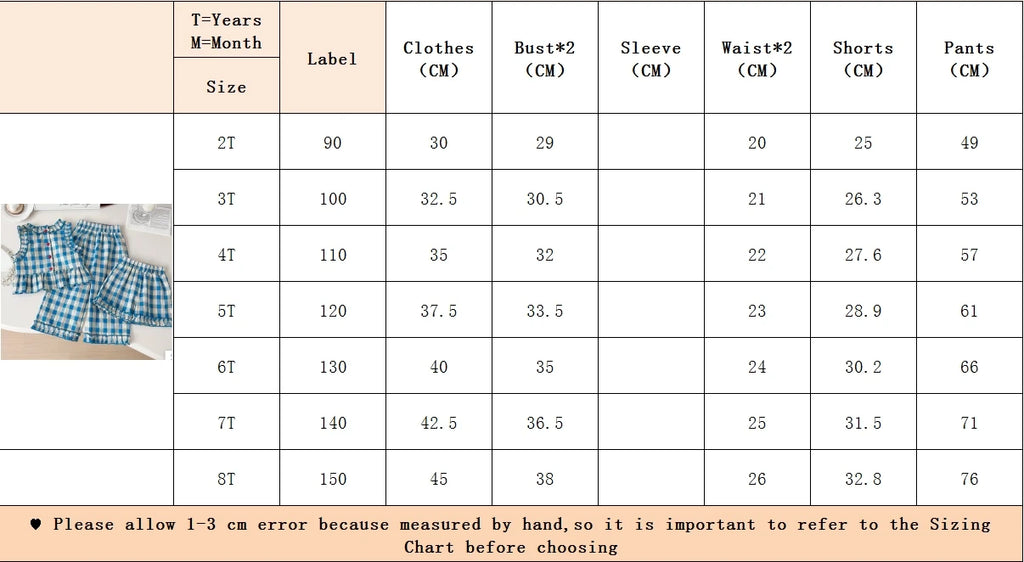 Girls 3-Piece Outfit Set – Blue Plaid Floral Sleeveless Top + Wide Leg Pants & Shorts, Summer Mix & Match Clothes