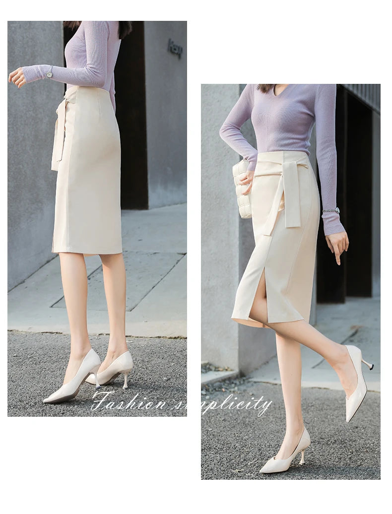 Design Sensation  Maturity Slimming Midi Skirt Women's Spring 2026 New Style High Waist Zipper Side Slit H-Shape Skirt