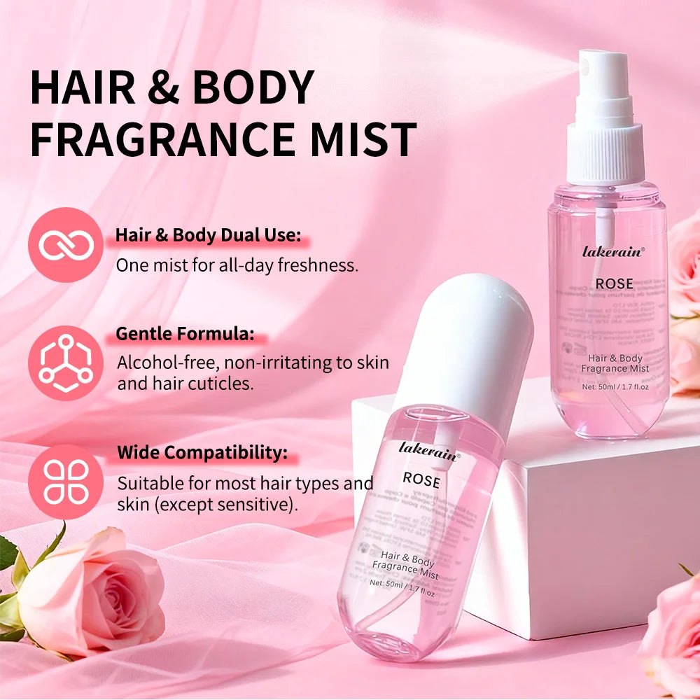 2 Pcs Vanilla Rose Fragrance Spray Hair & Body Fragrance Mist Fresh Long Lasting Fragrance Perfume Travel Size Freshener Spray