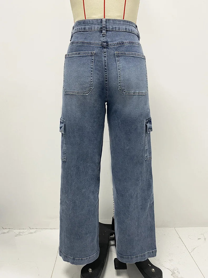 2026 Women's Casual Straight Leg Jeans Pants Fashion Style Belt and Multiple Pockets Functional Work Pants Female Cargo Trousers