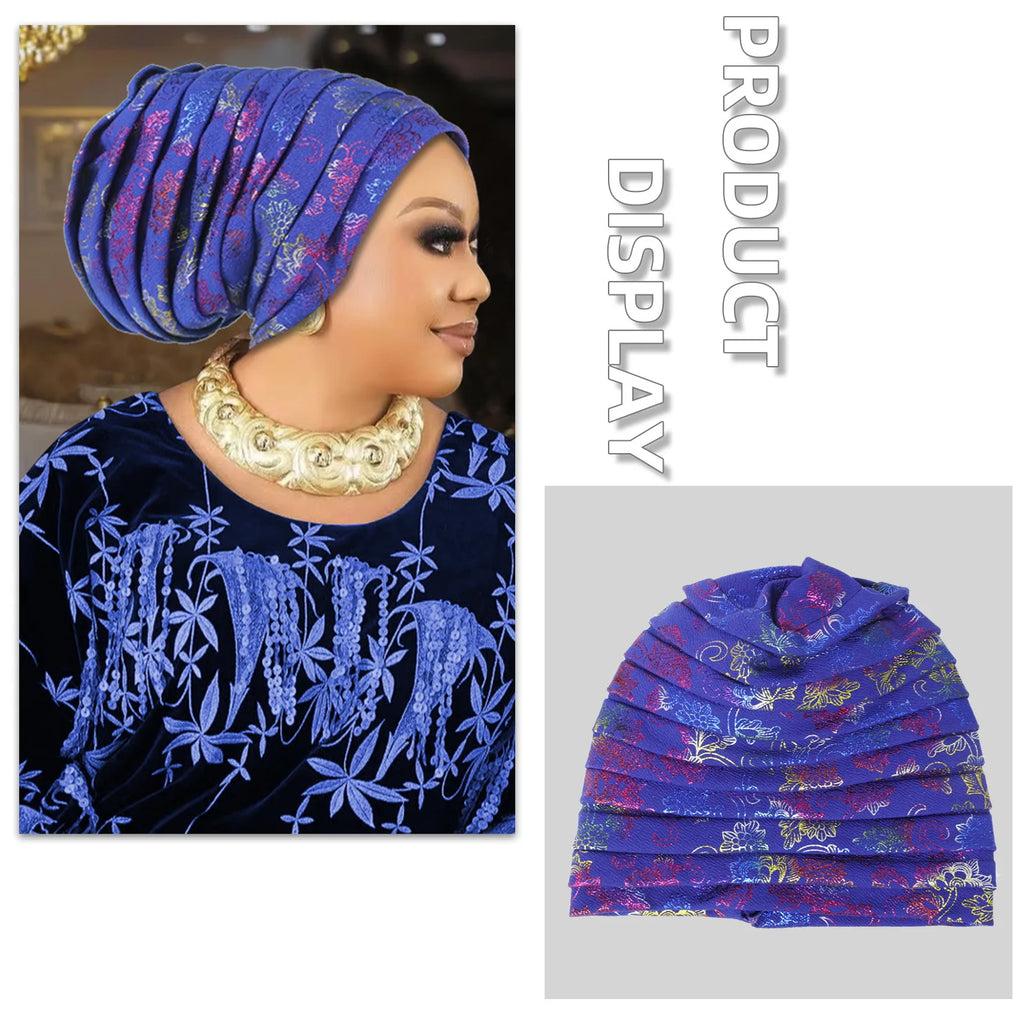 Fashion Wedding Geles African Headtie Auto Gele Turbans for Women Fabric Muslim Headwear Headpiece Female Head Wraps