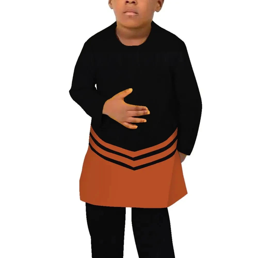 African Children Clothing Baby Boy's Clothes Afrcian Pants 2 Pcs Set Long Sleeve Patchwork Boy Dashiki Party Attire WYT701
