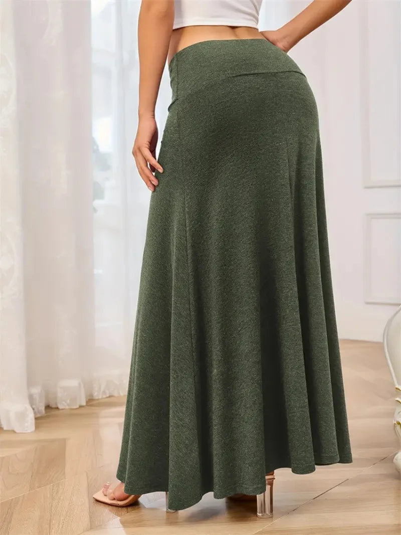 KIDCRKJ Long Skirt Women Autumn 2026 New Skirts Knitted Solid Urban Office Lady Fashion Clothes High Waist Maxi Skirts Faldas