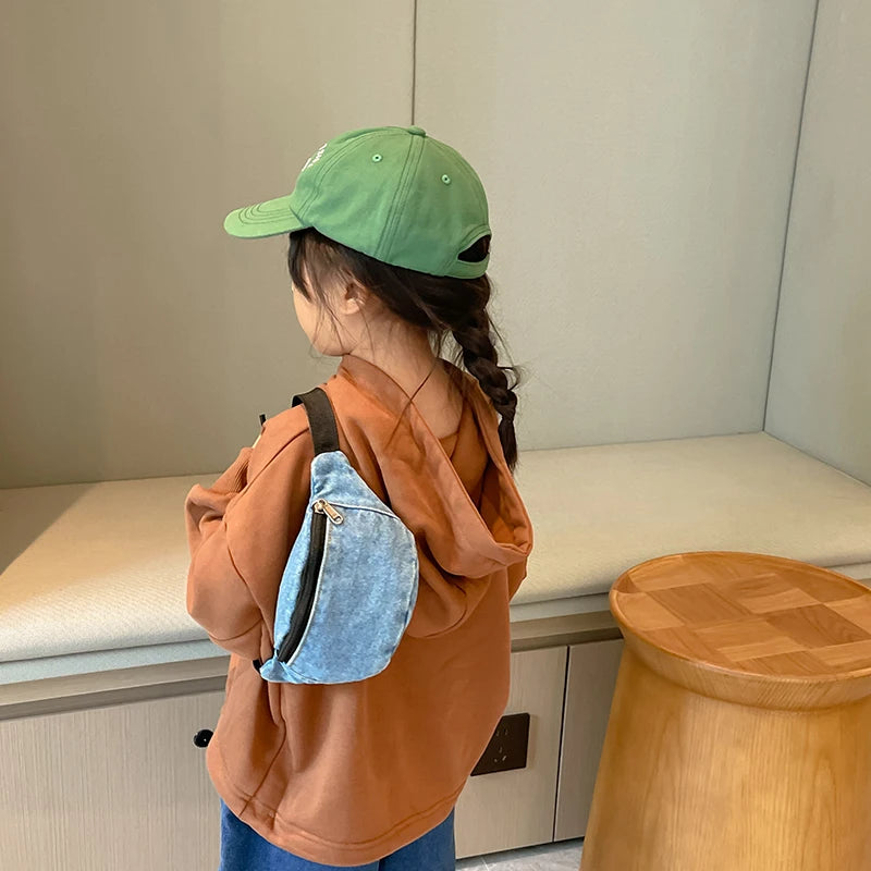 Fashion Denim Children's Waist Bags Leisure Boy and girl Crossbody Chest Bag Street Trend Belt Bag Kids Birthday gift Waist Pack