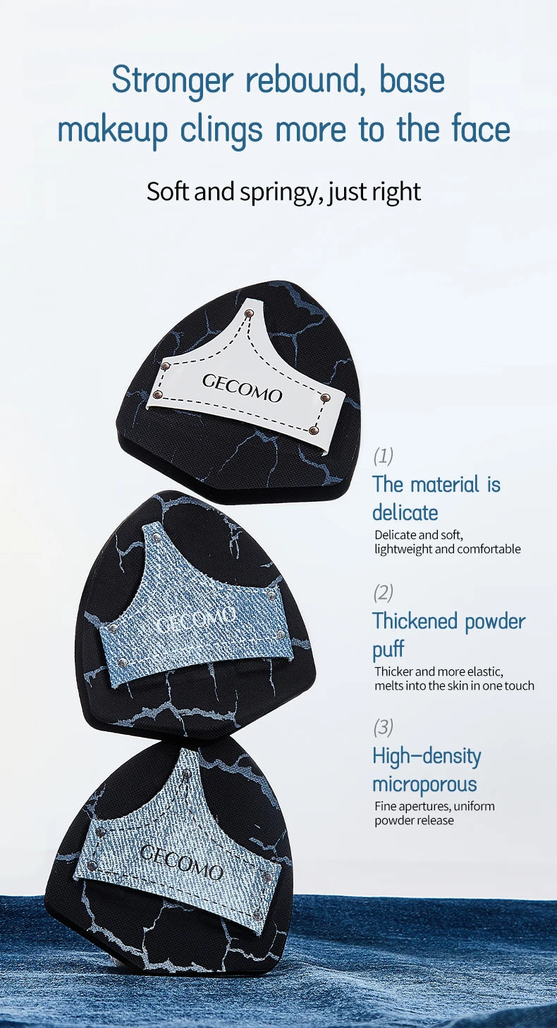 2PCS Denim Makeup Powder Puff Set Soft Skin-Friendly Dry & Wet Dual-Use Sponge Cushion For Liquid Foundation