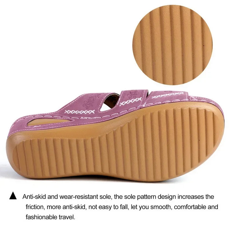 Summer Women Wedge Sandals Premium Orthopedic Open Toe Sandals Vintage Anti-slip Leather Casual Female Platform Retro Shoes